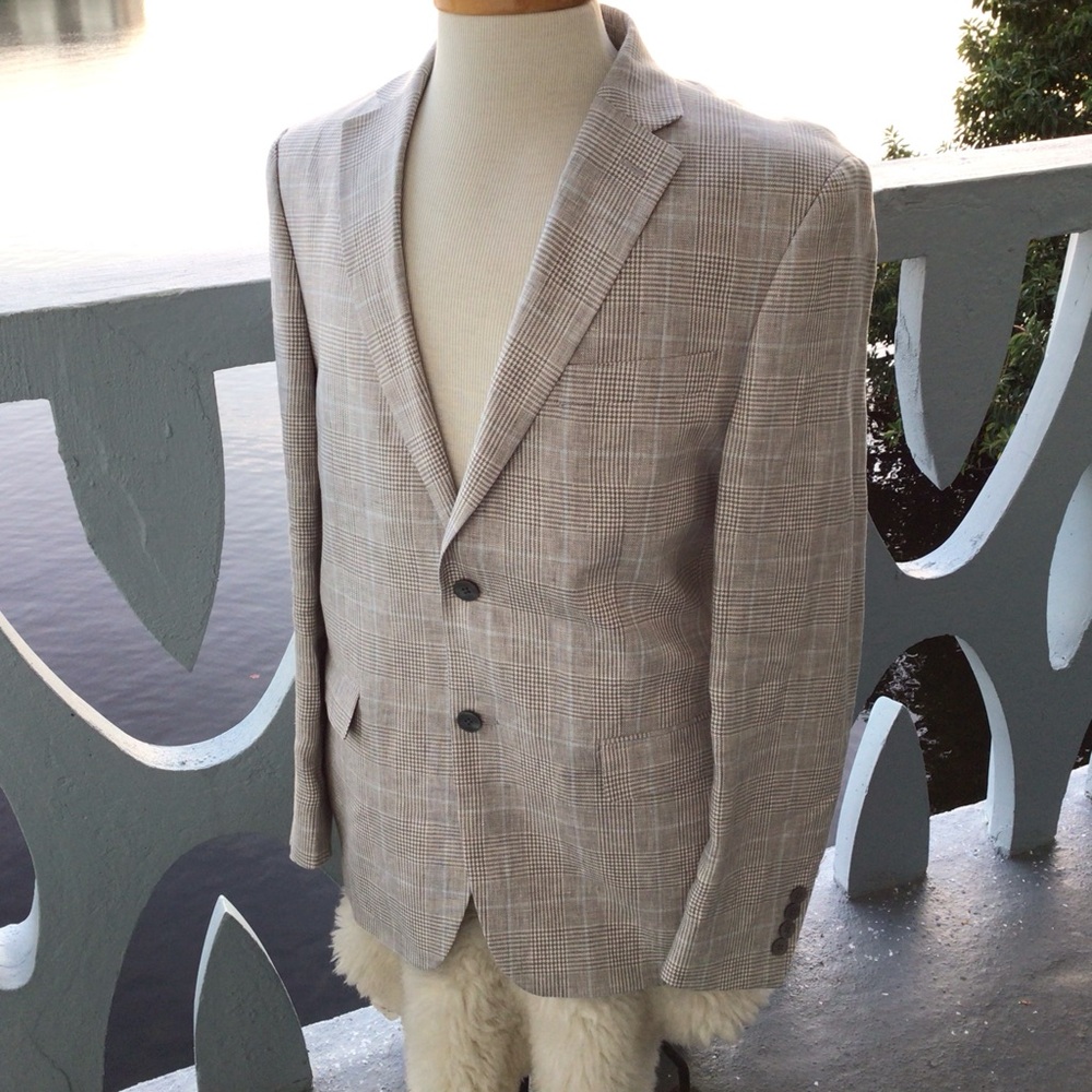 Ralph Lauren Black Label 100% Linen Blue and Gray Plaid 2 Button Blazer - Picture 2 of 16